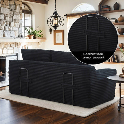 Black Memory-Foam Compressed Corduroy Convertible Loveseat, No Assembly