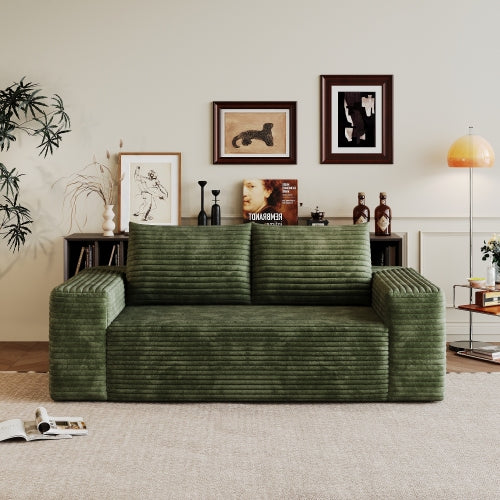 63-Inch Green Corduroy Deep-Seat Loveseat Sofa No-Assembly for Living-Room Bedroom Apartment Conference Room