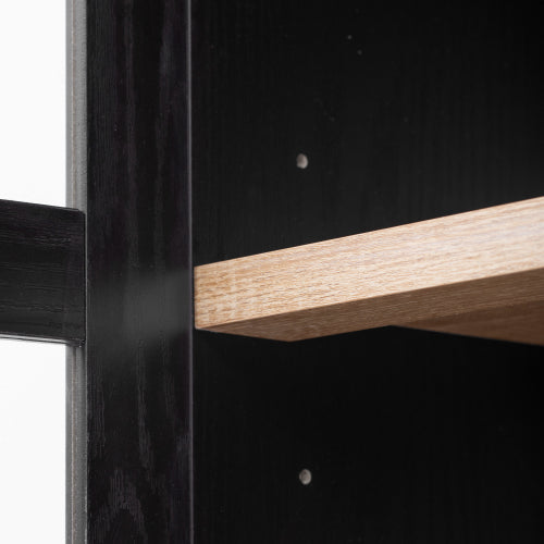 71inch  Arched Farmhouse Pantry Cabinet with Glass Doors Black