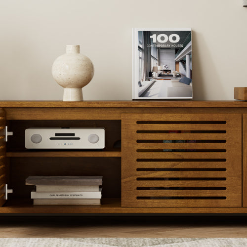 Extendable Mid Century TV Stand for TVs up to 75 Inch Wood Media Console