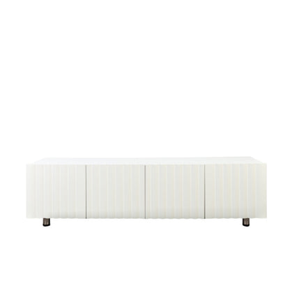 White Modern Particle Board TV Stand 2 Drawer Metal Leg Media Console Cabinet For 65 inch+ TV