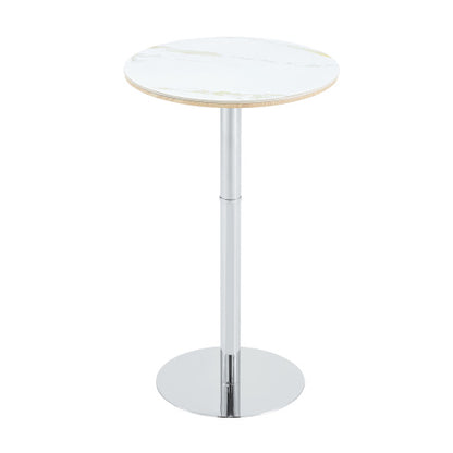Rock slab circular tabletop non adjustable (39 inches high) bar table, bar table with silver legs and base (white)