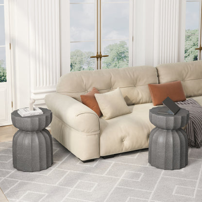 13" Modern Outdoor and Indoor Waterproof Coffee Table and Side Table Set, Durable MgO Cement Design, Suitable For Patio, Garden, Backyard and Living Room, Grey, 2PC