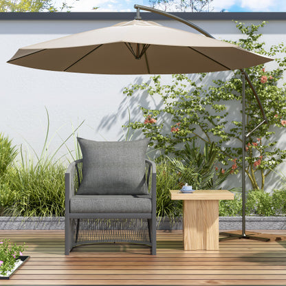 Modern Gray Curved Aluminum Lounge Chair with Stylish Rope-Weave Design and Cushioned Comfort, Perfect for Outdoor Living