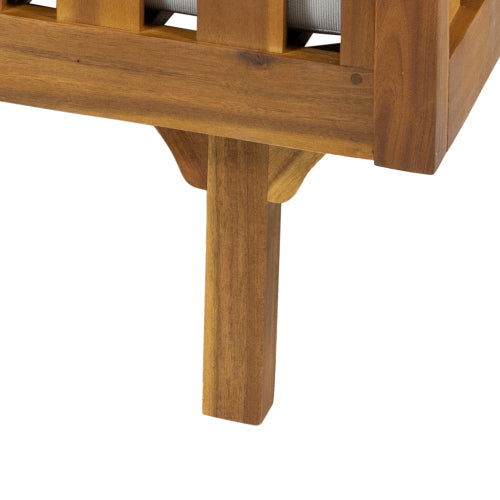 Acacia Wood Patio Furniture Set,Outdoor 3 Seater Daybed(with Water Resistant Thick Cushions)and Round Coffee Table, Light Gray Cushion