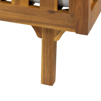 Acacia Wood Patio Furniture Set,Outdoor 3 Seater Daybed(with Water Resistant Thick Cushions)and Round Coffee Table, Light Gray Cushion