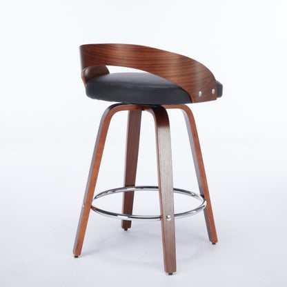 Bar Stools Set of 2, Swivel Bar Height Stools with Low Back, Wood Bar Chairs with Soft Cushion Seat, 25-Inch Seat Height (Black, 25inch Counter Height)