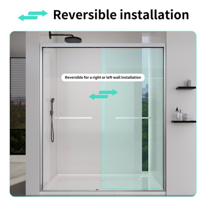 56-60*72 INCH Frame Double Sliding soft-close Shower Doors, Bathroom Sliding Shower Door, (6mm) Thick SGCC Tempered Glass Door For Bathroom Door ,Brushed Nickel