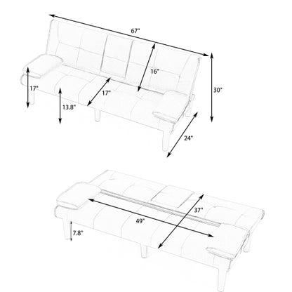 67-Inch Black PVC Multi-Functional Foldable Sofa Bed with Built-In Cup Holder