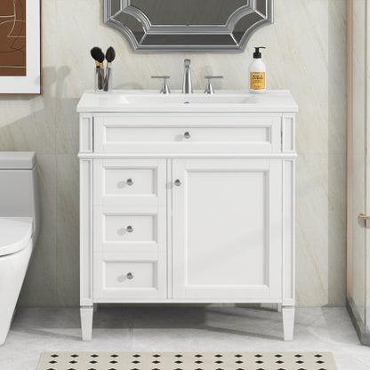 30'' Bathroom Vanity with Top Sink, Modern Bathroom Storage Cabinet with 2 Drawers and a Tip-out Drawer, Single Sink Bathroom Vanity