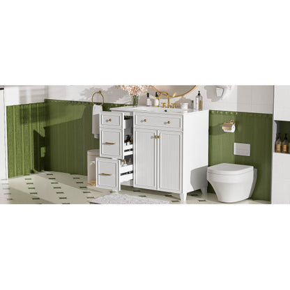 36" Bathroom Vanity with Ceramic Sink, Standard and Double-Layer Drawers, Soft Close Doors, Adjustable Shelves, Modern Storage Cabinet for Small and Medium Bathrooms