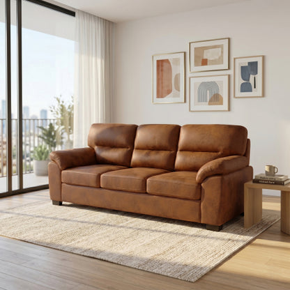 81 inch  Light-Brown 3-Seater Retro Foil-Fabric Sofa,Padded Armrests,Black Triangle Legs
