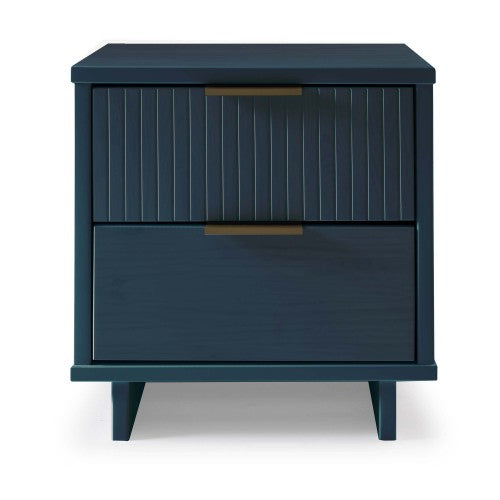 Midnight Blue Solid Wood Glam Nightstand
