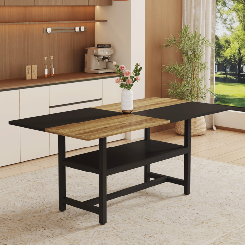 Two-Tone Spliced Dining Table with Storage Shelf