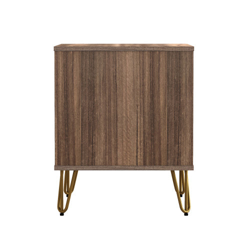 Brown Modern Nightstand, 2 Drawers & Metal Legs