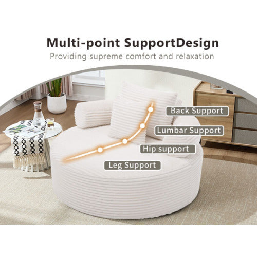 White Round Memory-Foam Sofa-Bed,Cloud Couch with 3 Pillows