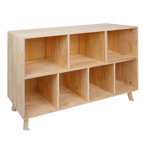Solid Pine Storage Cabinet with 7 Compartments Wooden Organizer Shelf Natural Finish