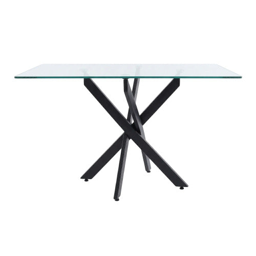 47-Inch Glass Dining Table with Black Legs for Modern Home