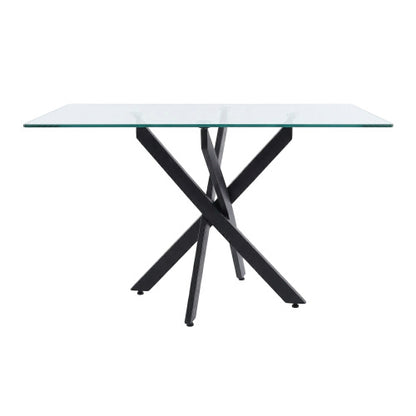 47-Inch Glass Dining Table with Black Legs for Modern Home