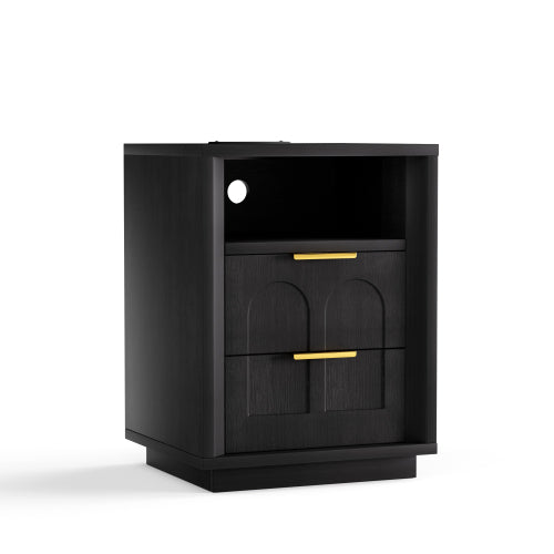 Black 2-Pack Nightstands with Charging Station