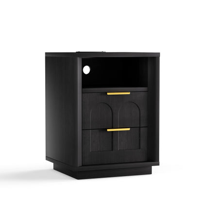 Black 2-Pack Nightstands with Charging Station
