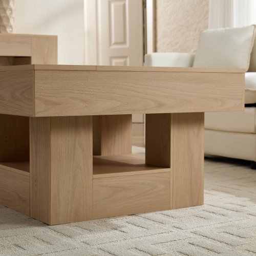 Rustic Square Coffee Table, Exquisitely Crafted with Scalloped Edges Low-Profile Living Room Coffee Table
