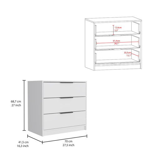 3 Drawers Dresser,-White