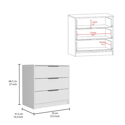 3 Drawers Dresser,-White