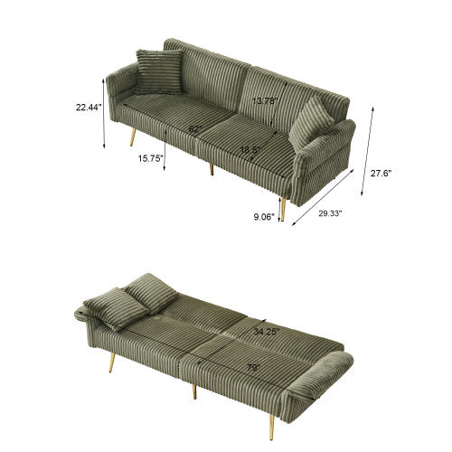 79 inch  Foldable Corduroy Sofa Bed with Adjustable Folding Armrests