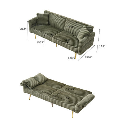 79 inch  Foldable Corduroy Sofa Bed with Adjustable Folding Armrests