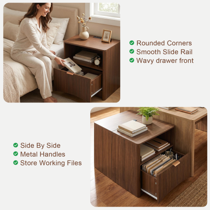 Set of 2 Walnut Mid-Century Nightstands with Charging Station