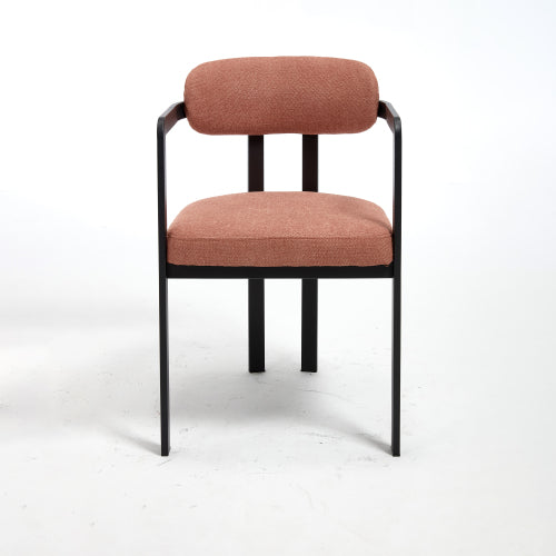 Set of 2 Mid-Century Boucle Tufted Dining Chairs, Matte Black Metal Leg Kitchen Accent Chairs
