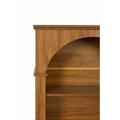 Light Walnut 3-Tier Arched Open Bookshelf Beaded Trim Eco-Friendly Wood Living Room Hallway Display Shelf