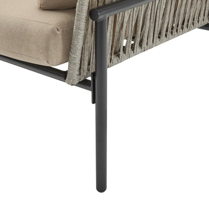 36" Beige Iron Lounge Chair with Rope Weave Design and Plush Cushions, Perfect for Indoor and Outdoor Relaxation