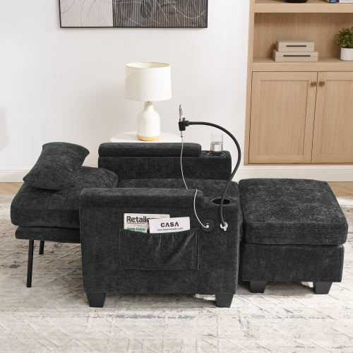 Black Manual-Adjust Recliner Chair with USB, Storage & Ottoman