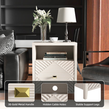 Beige Charging Station Nightstand, 19.68inchW*17.16inchD*25.2inchH