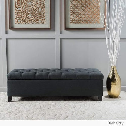 51 Inch Dark Grey Tufted Storage Ottoman Bench, Diamond Stitch Upholstered Footrest with Self-Support Soft Close Hinges