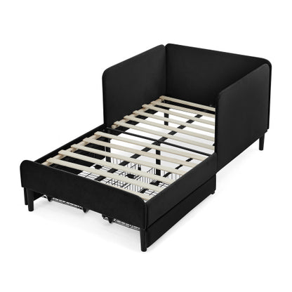 Black Twin-Size Upholstered Convertible Platform Sofa-Bed Frame with 2 Storage Drawers