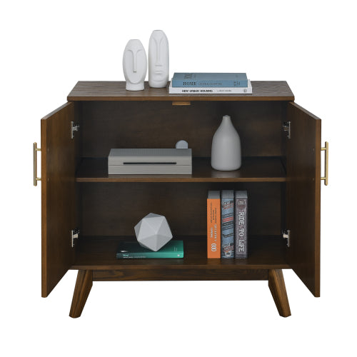 Fluted Sideboard Cabinet with Adjustable Shelves and Wood Legs Walnut Storage