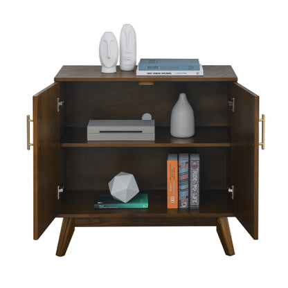 Fluted Sideboard Cabinet with Adjustable Shelves and Wood Legs Walnut Storage