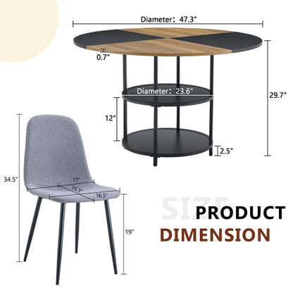 47.3inch  Round Dining Table Set with Storage, 4 Linen Chairs, Modern Style
