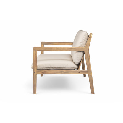 Outdoor Acacia Wood Loveseat with Coffee Table, Light Teak Frame, Beige Cushion