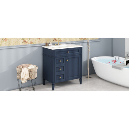 30'' Bathroom Vanity with Top Sink, Modern Bathroom Storage Cabinet with 2 Drawers and a Tip-out Drawer, Single Sink Bathroom Vanity