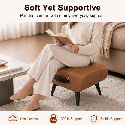 Rectangular Tufted Faux Leather Storage Ottoman with Portable Handle & Metal Legs, Multi-Function Foot Stool for Bedroom