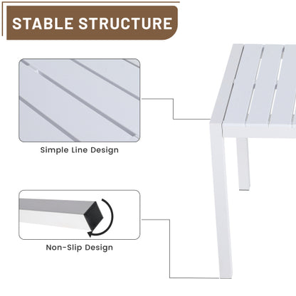 55 Inch Modern Long Table - Indoor/Outdoor Multi-Purpose Dining Table, Patio Table, Garden Table - Lightweight PP Tabletop with Metal Legs for Kitchen, Courtyard, Terrace Gatherings (White)