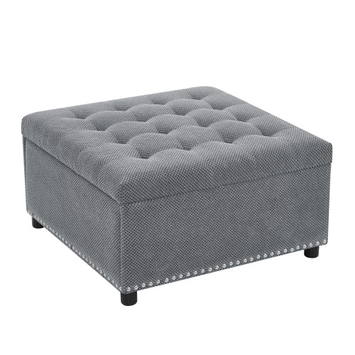 Storage Ottoman, Tufted Footstool, Nailhead Trim Ottoman, Square Storage Ottoman, Upholstered Coffee Table, Bedroom Storage, Living Room Accent, Light Gray Ottoman, Small Space Furniture, Home Decor.