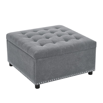 Storage Ottoman, Tufted Footstool, Nailhead Trim Ottoman, Square Storage Ottoman, Upholstered Coffee Table, Bedroom Storage, Living Room Accent, Light Gray Ottoman, Small Space Furniture, Home Decor.