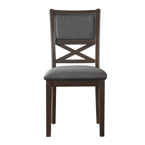 Set of 4 Farmhouse Cross Back Rubberwood Dining Chairs, 3.27 inch  Foam Cushion, Walnut + Gray Cushion, 250lbs