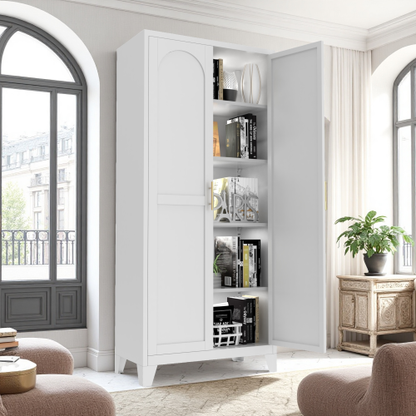 Tall Metal Storage Cabinet with Adjustable Shelves for Kitchen Bedroom Office White