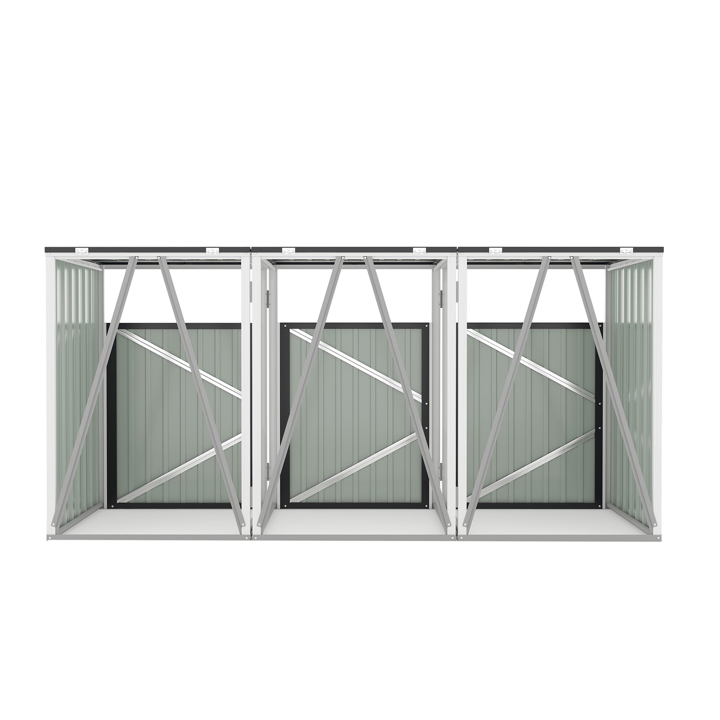 Garbage Bin Shed Stores 3 Trash Cans with Pneumatic Support Rod, with Lockable Doors & Waterproof Lid Chain, for Patio,Garden,Backyard,Grey